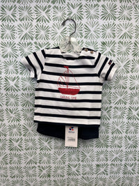 Batela Navy and White Stripe Nautical Outfit with Red Sailboat
