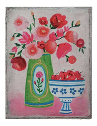 Creative Co-Op Wood Framed Canvas Wall Décor w/ Flowers in Vases, 2 Styles