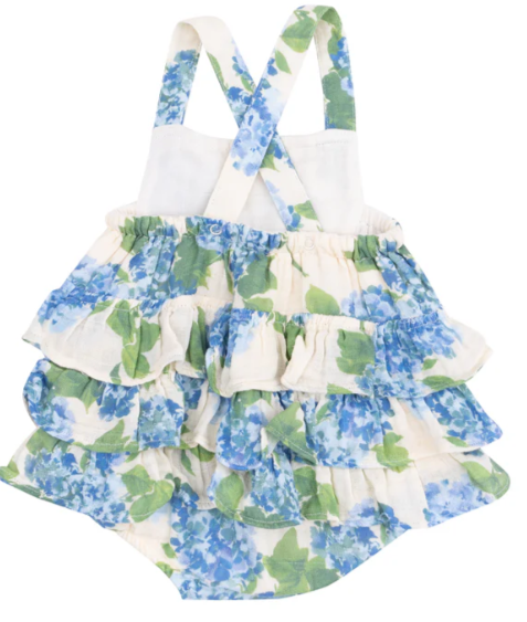Angel Dear Ruffle Sunsuit - Watercolor Hydrangeas Bubble