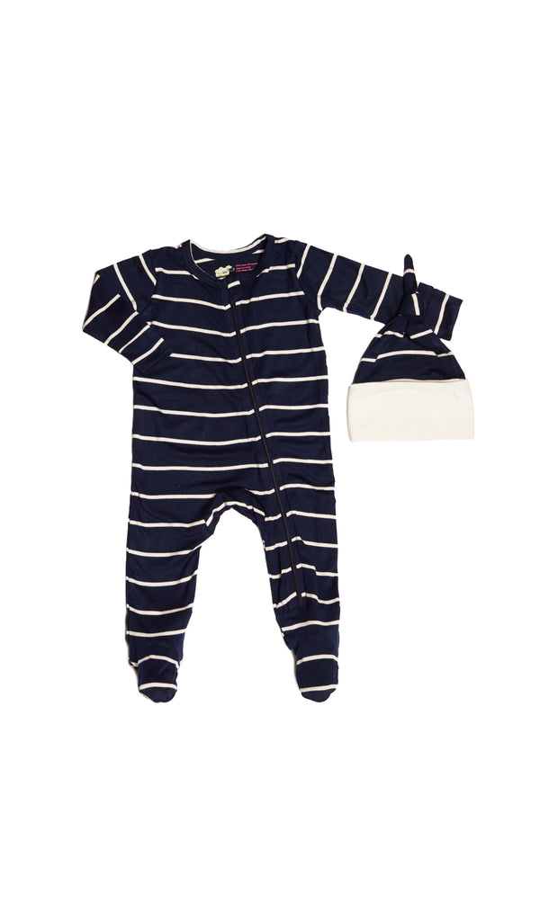 Baby Grey Footie 2 Piece - Navy