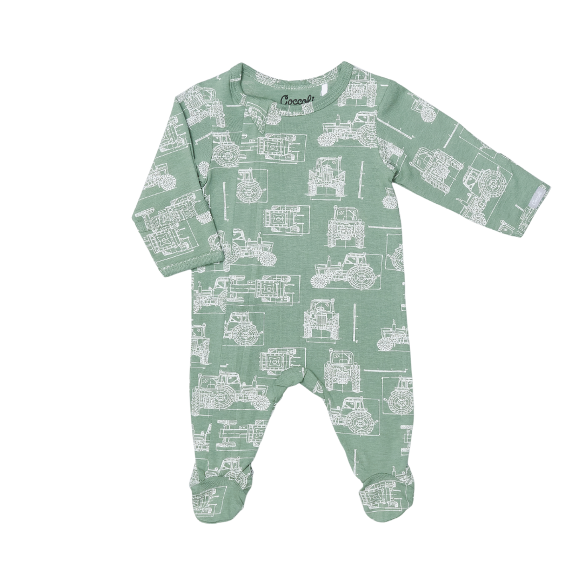 Coccoli Cotton Modal Zipper Footie- Tractors on Lily Pad
