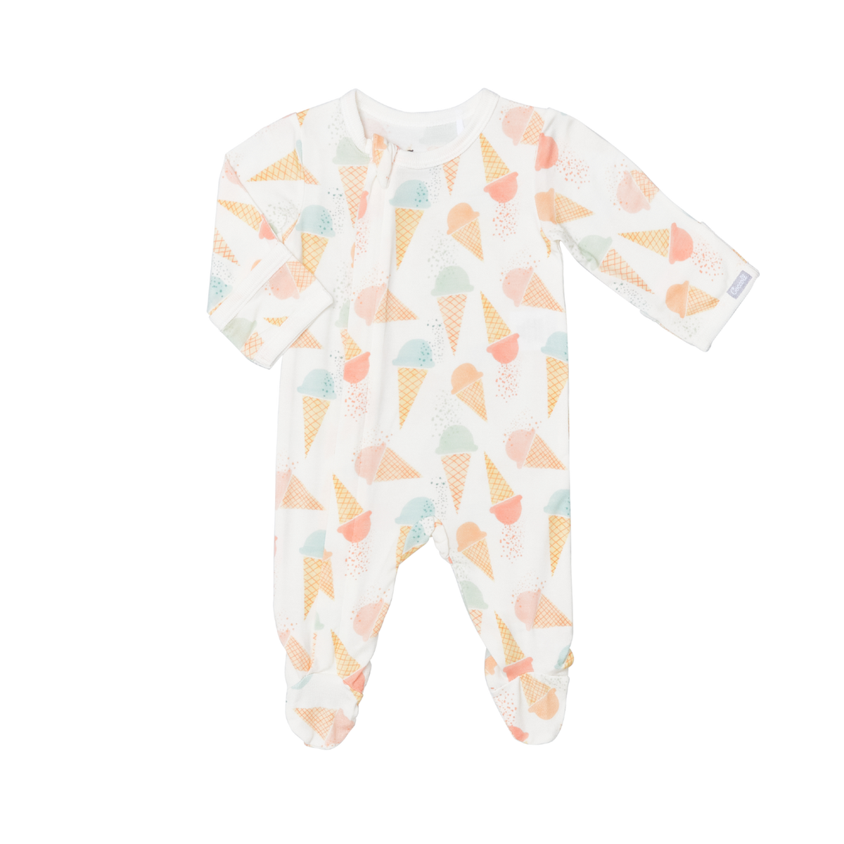 Coccoli Infant/Kid Girl Modal Zipper Footie- Gelato Cones on Cream