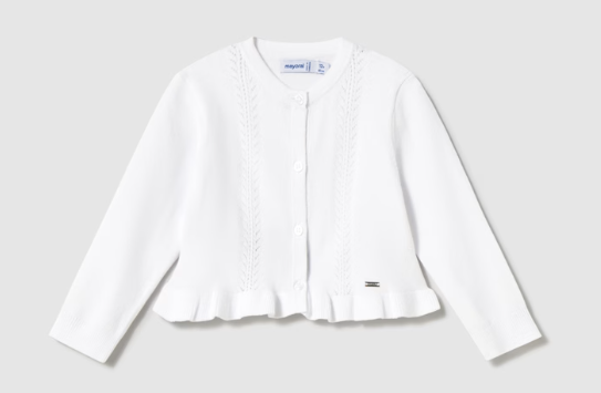 Mayoral Baby Ruffled Knit Cardigan II White