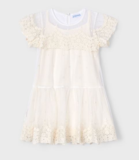 Mayoral Girl Embroidered Tulle Dress