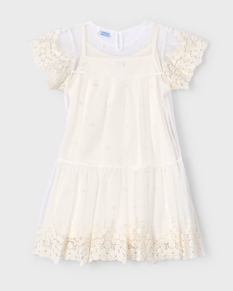 Mayoral Girl Embroidered Tulle Dress