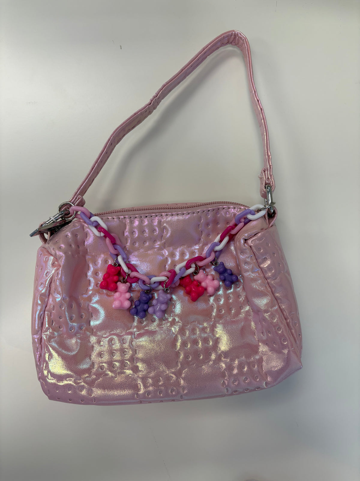Bari Lynn Pink Shimmer Gummy Bear Charm Purse