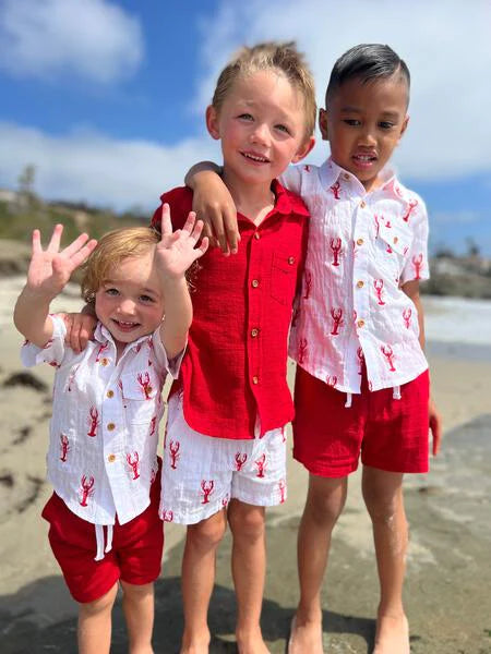 Me & Henry White With Red Lobster Print Shorts