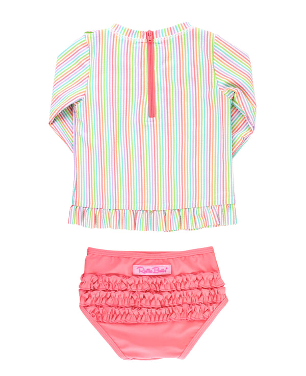 Ruffled Butts - Ruffled Long Sleeve Rash Guard 2-Piece Swimsuit