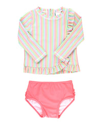 Ruffled Butts - Ruffled Long Sleeve Rash Guard 2-Piece Swimsuit
