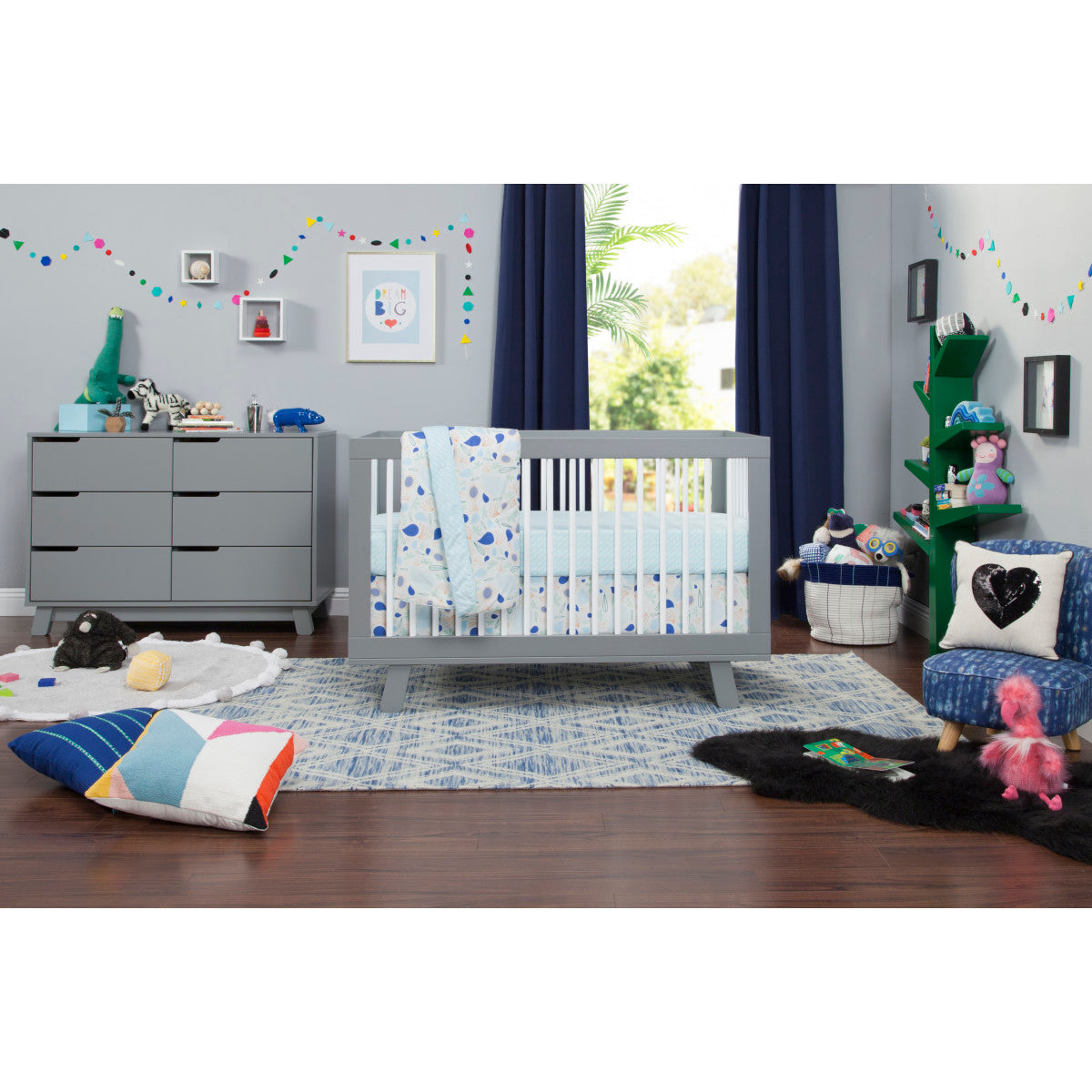 Babyletto Hudson 3-in-1 Convertible Crib with Toddler Bed Conversion Kit + 3-Drawer Changer Dresser Set