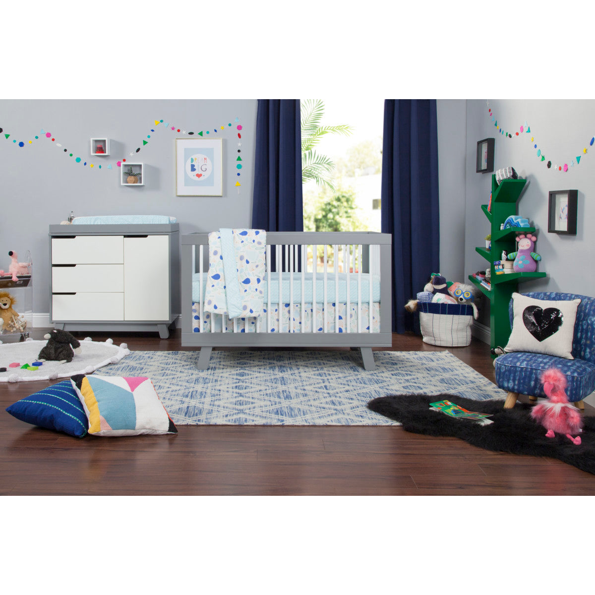 Babyletto Hudson 3-in-1 Convertible Crib with Toddler Bed Conversion Kit + 3-Drawer Changer Dresser Set