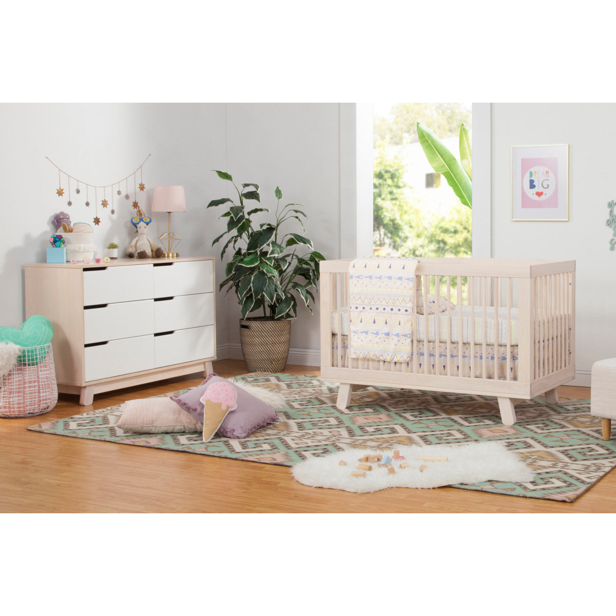 Babyletto Hudson 3-in-1 Convertible Crib with Toddler Bed Conversion Kit + 3-Drawer Changer Dresser Set