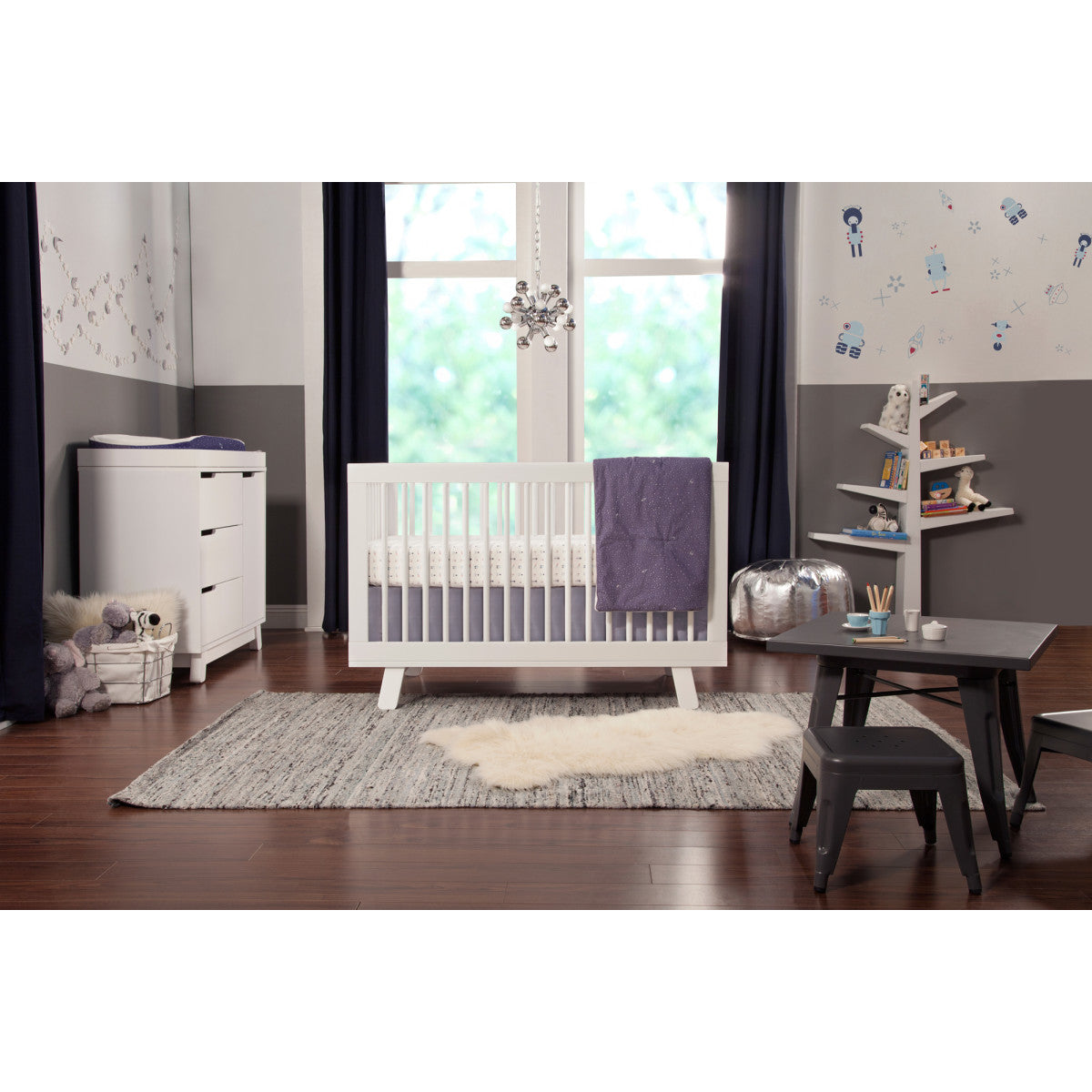 Babyletto Hudson 3-in-1 Convertible Crib with Toddler Bed Conversion Kit + 3-Drawer Changer Dresser Set