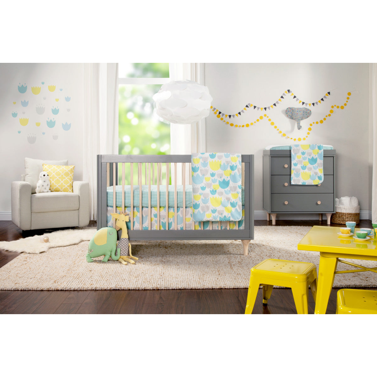 Babyletto Lolly 3-in-1 Convertible Crib with Toddler Bed Conversion Kit + 3-Drawer Changer Dresser Set