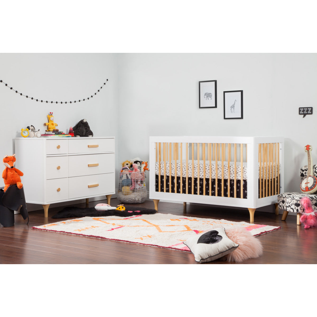 Babyletto Lolly 3-in-1 Convertible Crib with Toddler Bed Conversion Kit + 3-Drawer Changer Dresser Set