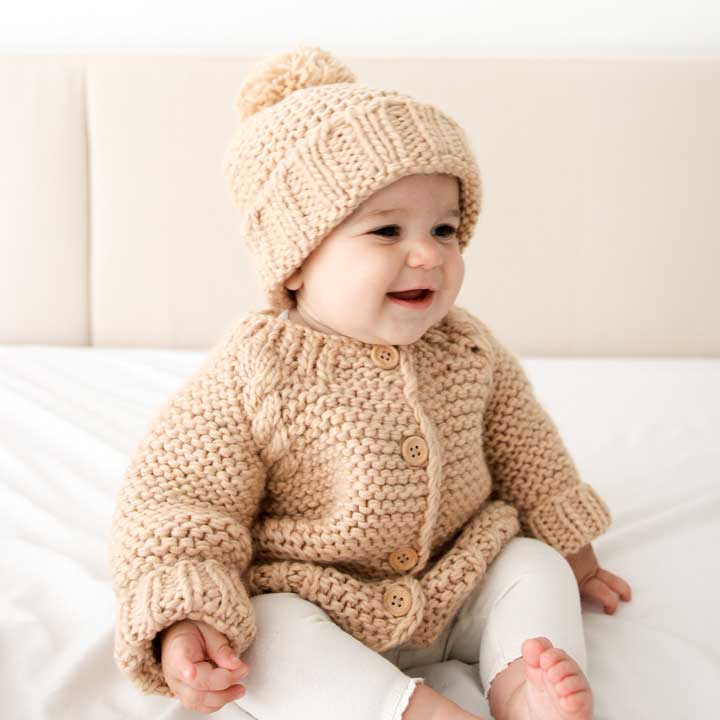 Huggalugs Latte Garter Stitch Cardigan Sweater