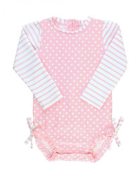 Ruffle Butts One Piece Rash Guard - Pink Polka Dot