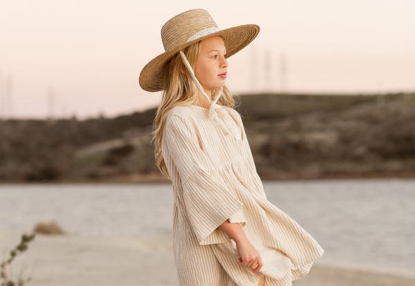 Rylee & Cru Ribbon Wide Brim Hat - Natural